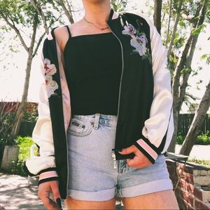 Dolls Kill Embroidered reversible satin jacket.